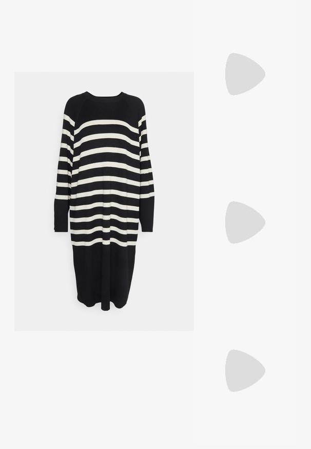 Object Tall OBJESTER DRESS - Strikkjoler - black/sandshell; RAID CHERISH - Plateaustøvler - black; Sorte katteøje solbriller med mørkegrå linser, slankt plastisk stel, spidse hjørner og lige stænger. Ingen synlig hardware eller dekorationer.; Guld hoops øreringe med et glat, rundt design og en blank finish. Letvægts konstruktion med en sikker låsemekanisme.