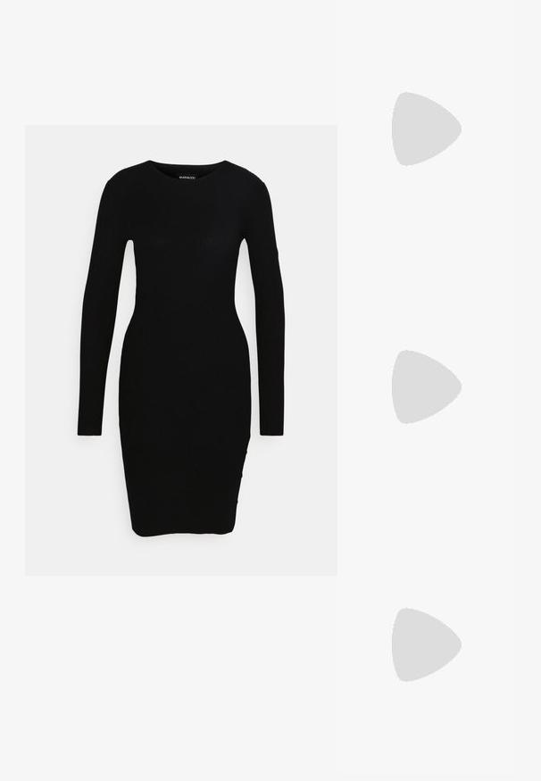 Even&Odd by Zalando Robe de jour - black; RAID WILMA - Bottes à plateau - black; Lunettes de soleil noires en forme d'œil de chat avec des verres gris foncé, monture en plastique élégante, coins pointus et branches droites. Pas de métal visible ni d'accents.; Sac à main noir avec texture crocodile, forme rectangulaire, rabat supérieur et une seule poignée courte.