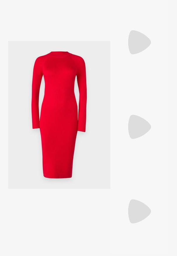 Rød ribbet langærmet kjole med mock neck, tætsiddende silhuet og midilængde; har tekstur og let stræk.; Sort loafersko med en kraftig platformsål, glat læderoverdel, dekorativ kædeaccent og let hæl med notched detalje.; Even&Odd by Zalando Solbriller - black; Pieces PCALUANA SHOULDER BAG - Håndtasker - black