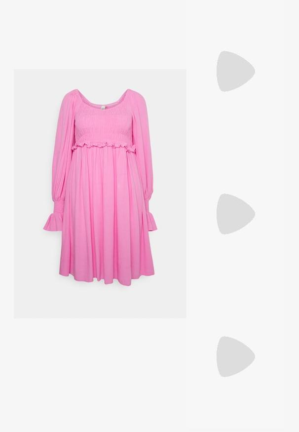 YAS YASMEZA SMOCK DRESS - Vestido informal - pink; Zapato de tacón destalonado de cuero blanco con punta afilada, tacón bloque de altura media y correa ajustable. Textura suave; diseño minimalista.; Gafas de sol transparentes rosas con lentes ovalados, tinte rojo oscuro y varillas delgadas, con un acabado suave y detalles sutiles en la montura.; ALDO BILITHA - Bolso de mano - bone/gold-coloured
