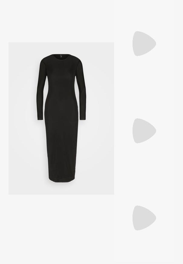 ONLY ONLTINA DRESS - Šaty do práce - black; Čierne kožené členkové topánky s špicatou špičkou, cylindrickým vysokým podpätkom a slučkovou pútkom na zadnej strane pre jednoduché obúvanie. Hladká textúra.; Oválne okuliare s kovovým strieborným rámom, priesvitnými šošovkami a textúrovanými perlovými akcentmi na spánkoch. Ľahký dizajn s zahnutými ramenami.; Čierna a strieborná kabelka s textúrovaným povrchom so vzorom diamantov, s uzlovou rukoväťou a štruktúrovaným tvarom.