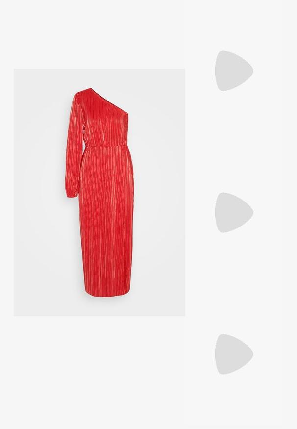 YAS YASODA MIDI DRESS  - Jerseykjole - fiery red with gold; ONLY SHOES ONLDOJA - Plateaustøvler - black; Rød metallisk håndtaske med en samlet, puffy design. Har en lang, tynd skulderrem og en glat, blank tekstur.; Sølv hoop øreringe med et snoet design, der har en tekstureret overflade og en sikker lås. Letvægts og reflekterende med en glat finish.
