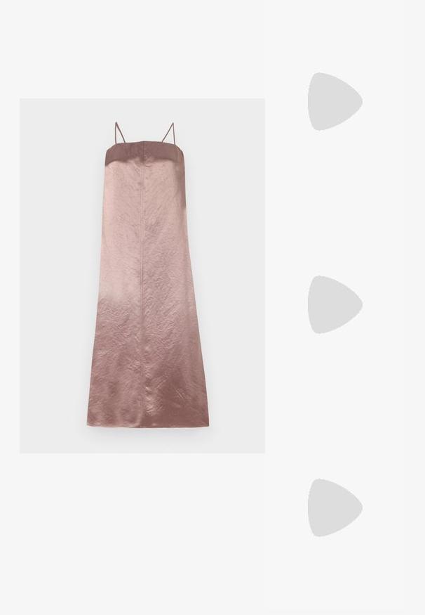 Satiini midi-mekko vaaleanpunaisen sävyissä, jossa on ohuet hihnat ja sileä, hieman ryppyinen pinta sekä suora siluetti.; GIABORGHINI DANA - Avokkaat - black; Musta-valkoinen helmikirjailtu käsilaukku, jossa on lyhyt kahva. Laukussa on ruutukuvio, jossa vuorottelevat helmenkaltaiset ja mustat monikulmaiset helmet.; Hopeaketju, jossa on soikeat linkit, kiillotettu pinta ja turvallinen lukko, suunniteltu säädettävällä jatkoketjulla.