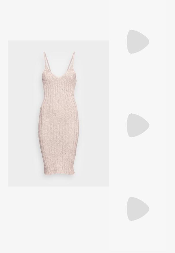 Zign by Zalando SUMMER STRAPPY DRESS - Strikkjoler - mottled brown; Beige og hvide chunky sneakers med tyk sål, mesh- og læderpaneler, ovale udskæringer i mellemsålen, trækstropper på tunge og hæl.; Brune skildpadde solbriller med en vintage katteøje-form og brune linser. Har buede arme med røde detaljer.; Beige skuldertaske lavet af glat læder med lynlås-lukning. Har et enkelt design, slank skulderrem og metalbeslag som detaljer.
