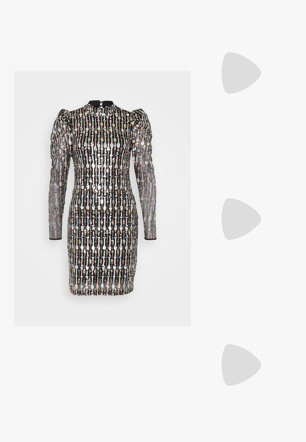 YAS Petite YASBINNA DRESS SHOW - Juhlamekko - black; Hopeasävyiset korkeat sandaalit, joissa on paksu korko, avoin kärki ja nilkkahihna. Varustettu kiiltävällä lakapinnalla ja pehmustetulla pohjalla.; ALDO FELISIA - Käsilaukku - silver-coloured; Hopeakauppaketju, jossa on aaltoileva, veistoksellinen muotoilu ja kiiltävä pinta, esittelee epäsäännöllisiä muotoja, korostaen nykyaikaista estetiikkaa.
