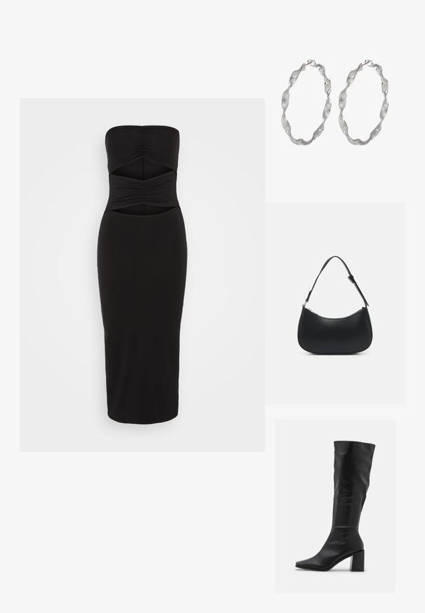 ONLY ONLLIVE LOVE CUT OUT DRESS - Cocktailkjole / festkjole - black; RAID BLICK - Høje støvler/ Støvler - black; Pieces PCALUANA SHOULDER BAG - Håndtasker - black; Sølv hoop øreringe med et snoet design, der har en tekstureret overflade og en sikker lås. Letvægts og reflekterende med en glat finish.