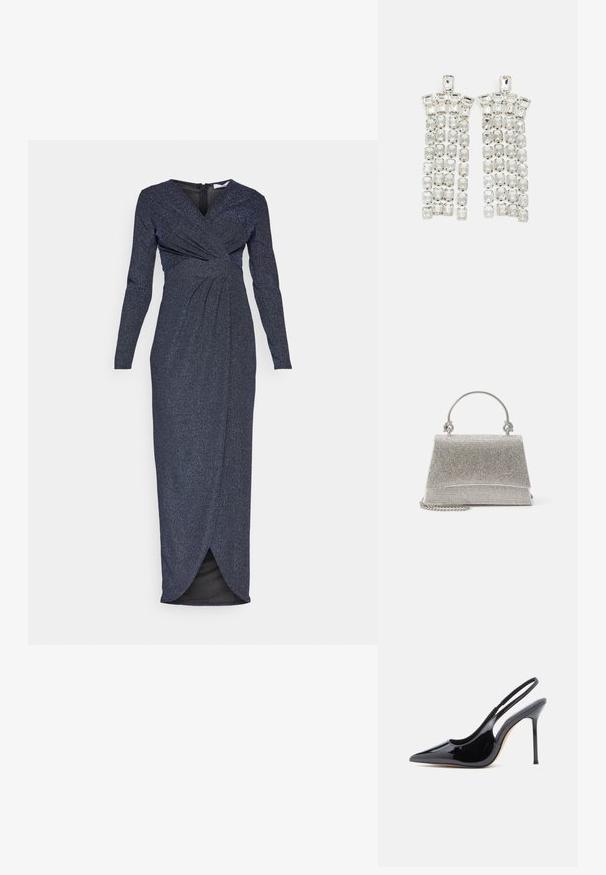 WAL G. VIENNESE - Robe longue - navy blue; Escarpin à bride arrière en cuir verni noir, avec bout pointu, talon haut élancé et découpe incurvée sur le côté. Finition lisse et brillante.; ALDO FELISIA - Sac à main - silver-coloured; Boucles d'oreilles en cristal avec des accents en métal argenté, ornées de plusieurs pierres taillées en rectangles et carrés disposées en rangées en cascade.