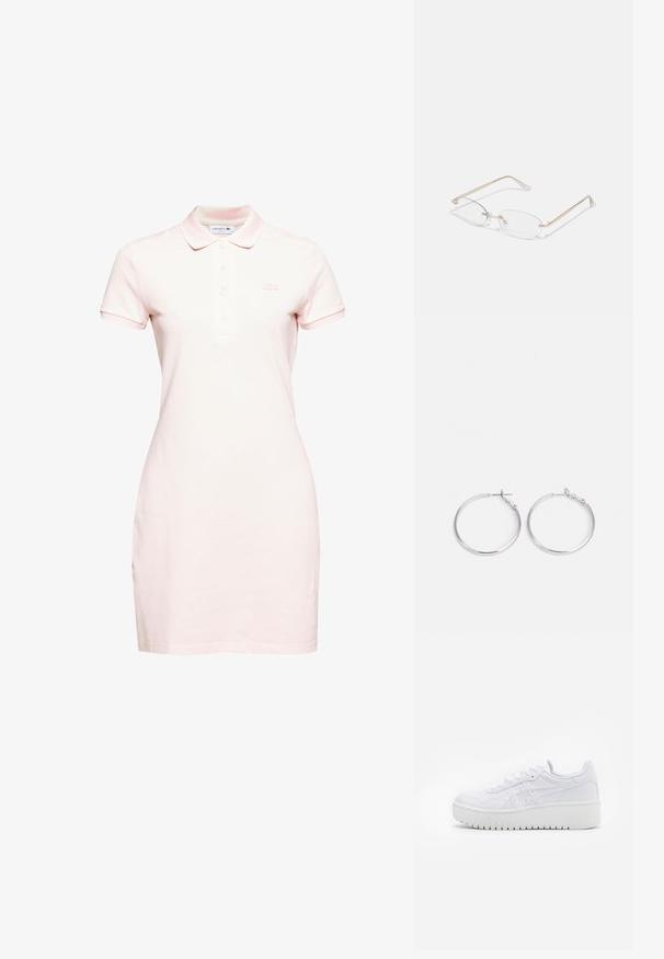 Polo-Kleid aus leichtem Baumwollstoff in Hellrosa, mit Kragen, kurzen Ärmeln, einer Drei-Knopf-Leiste und kleinem gesticktem Logo auf der Brust.; Weiße Plattform-Sneaker aus glattem Leder mit perforierten Details und flachen Schnürsenkeln; ausgestattet mit einer dicken weißen Gummisohle.; Goldfarbene Metallbrille mit ovalen Gläsern, schlanken Bügeln und klaren Nasenpolstern. Verfügt über subtile Scharnierakzente und transparente Gläser.; sweet deluxe EARRING - Ohrringe - silver-coloured