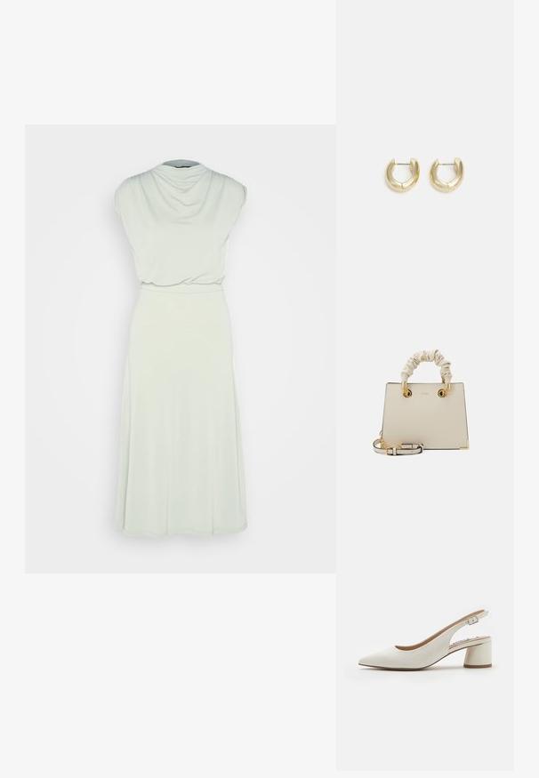 Anna Field by Zalando Jerseykjole - olive; Hvide læder slingback pumps med spids tå, mellemhøj blokhæl og justerbar rem. Glat tekstur; minimalistisk design.; ALDO BILITHA - Håndtasker - bone/gold-coloured; Guld-tone hoop øreringe med en glat, poleret overflade. Har en halvcirkelform og en sikker stiftlukning.