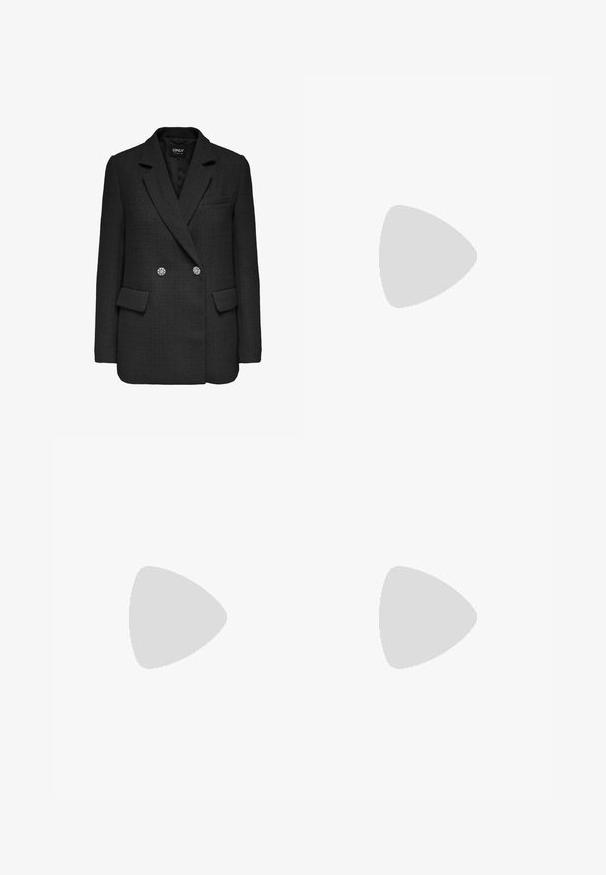 Sort, tekstureret blazer med dobbeltknap design, notched revers, to frontlommer og dekorative knapdetaljer.; Langærmet bluse i et flerfarvet paisley-mønster med elastiske manchetter, en samlekrave og blødt stof i nuancer af pink, orange og cremet.; Lyserød plisseret nederdel med blomster- og paisleymønstre, med en kontrasterende turkise stribet talje. Lavet af letvægtsstof.; Sorte læder loafers med en lav, chunky sål. Har en glat overflade og hævet syning detaljer på tåen. Slip-on design.