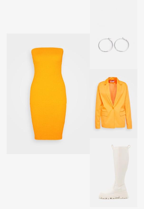 Noisy May NMTHEA - Blazer - vibrant orange; Even&Odd Etuikjole - orange; Knælange hvide gummistøvler med en solid sål og elastiske paneler på siden. Har træksløjfer øverst for nemmere påklædning. Glat overflade.; sweet deluxe EARRING - Øreringe - silver-coloured