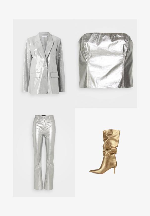 Good American Blejzer - grey; Gina Tricot TUBE - Top - silver-coloured; Gina Tricot TROUSERS - Nohavice - silver; LOLA CASADEMUNT Čižmy - gold