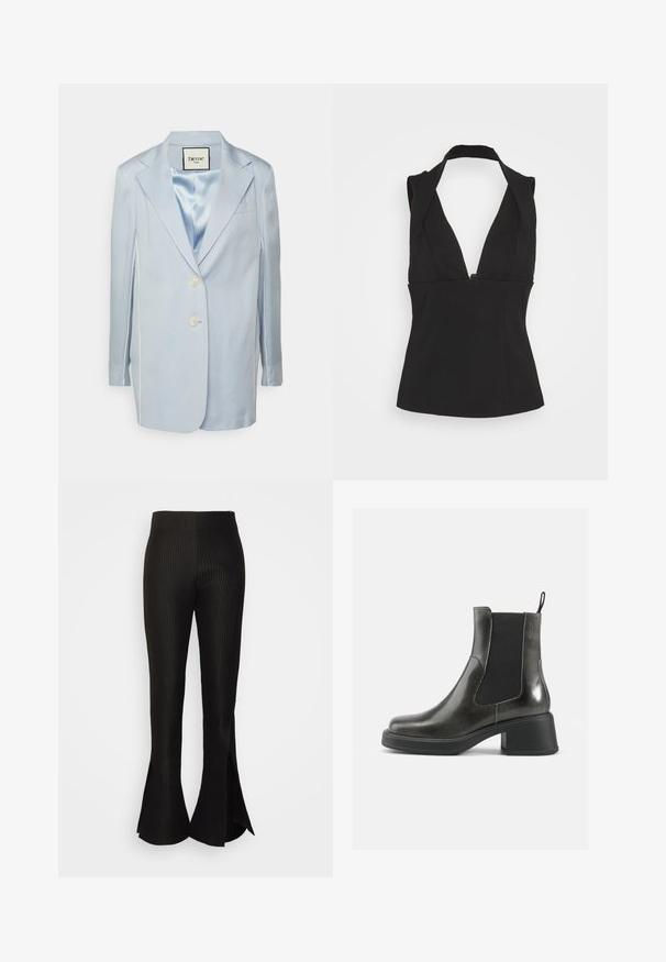 Elleme OVERSIZED TAILORING JACKET - Blazer - blue; Et Ochs RYLEE BANDAGE TANK - Débardeur - black; A.W.A.K.E. MODE FITTED WAFFLE PANTS - Pantalon classique - black; Bottines noires en cuir avec une finition lisse, des panneaux latéraux élastiques et un talon épais. Dispose d'une languette pour un enfilage plus facile.