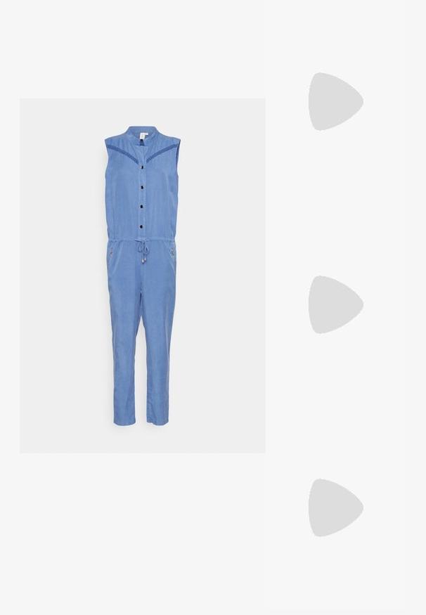 ONLY ONLARIZONA  - Buksedragter - medium blue denim; Lys blå kanvas høje sneakers med hvide snørebånd, gummitåhætte og en kraftig hvid hæl. Tekstureret sål for godt greb.; Et par rektangulære solbriller med lyseblå gennemsigtige stel og mørkegrå linser, der har lige templer og minimale hardware detaljer.; sweet deluxe EARRING - Øreringe - silver-coloured