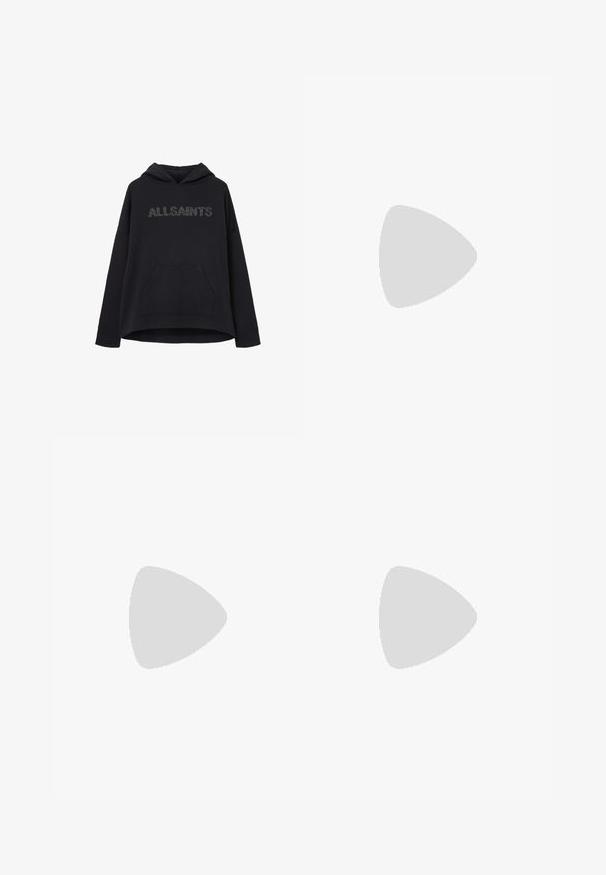 Mustise kapuutsiga sviiter, esimeses taskus, vabalt langev, suur kapuuts ja "ALLSAINTS" logo, mis on metallist studide tekstiga rinna kohal.; Valge puuvillane tank top, millel on vormiv ribatud tekstuur, ümmargune kaelus ja ees must õmmeldud Adidas logo.; Even&Odd Petite Dresside alumine osa - black; Kreemjas seemisnahast toss mustade triipude, kummist tallaga, musta kannatabiga ja kuldse sõnaga „SPEZIAL“ küljel.