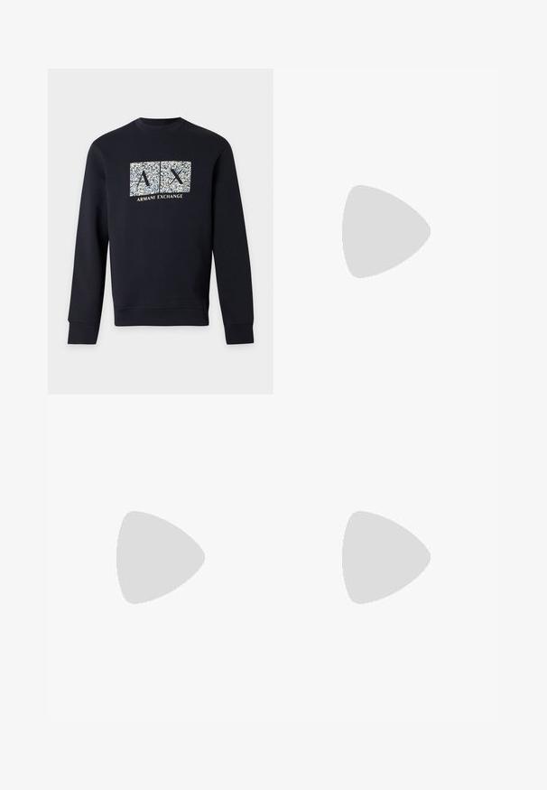 Sweat-shirt noir à manches longues avec un logo texturé A et X et le texte "Armani Exchange" centré sur la poitrine.; Polo noir en coton, avec un col classique, trois boutons et un patch logo rectangulaire en or et noir.; Pantalon de jogging noir ajusté avec taille et poignets élastiques, poches latérales et logo discret sur la cuisse droite sur fond uni.; Baskets basses noires avec semelle blanche et languette grise au talon, vue de profil sur un fond blanc uni.
