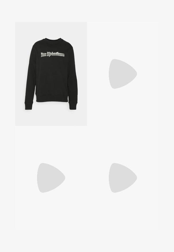 Han Kjøbenhavn ARTWORK REGULAR CREWNECK - Sweatshirt - black; T-shirt noir à manches courtes avec des visages colorés de Tom et Jerry dessin animé et texte rouge « Tom Jerry » au-dessus des personnages.; Pantalons de jogging noirs avec une taille élastique et un cordon de serrage, dotés de poches sur les côtés et de poignets aux chevilles. Marquage blanc discret sur la jambe.; Baskets multicolores à mélange de matériaux en daim et en mesh, avec un schéma de couleurs jaune et noir, des semelles texturées et des accents latéraux.