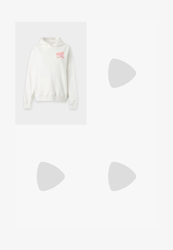 Sweat à capuche blanc avec poche avant et texte "SUNSET" avec un graphisme de fruit en rose et orange sur la partie gauche supérieure de la poitrine.; T-shirt blanc à manches courtes avec le texte "THANKS 4 NOTHING CLUB RVCA" imprimé sur la poitrine en lettres bleues et noires.; Mini-jupe orange vif avec grand imprimé floral rose, boutons sur le côté et ourlet droit.; Baskets en toile blanches avec semelles en caoutchouc, dotées de six œillets, d'un bout rond et de détails de couture légers, portées avec des chaussettes blanches mi-mollet.