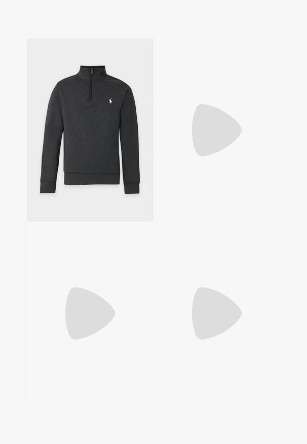 Tumehall pikkade varrukatega pullover, kvartlukkuri ja väikese valge hobusega logoga vasakul rinnal.; Valge puuvillane T-särk lühikeste varrukatega, ümmargune kaelus ja väike laevamere sinine logo vasakul rinnal. Sile tekstuur ja klassikaline lõige.; Mustad jogger-püksid, mansettidega pahkluude juures, nööriga vöökoht, küljetaskud ja väike valge polo mängija logo paremal reiel.; Mustmustest mustad valged paelad, punased aktsendid kanna juures ja väike punane logo. Omab lame kummitalda ja lihtsat õmblust.
