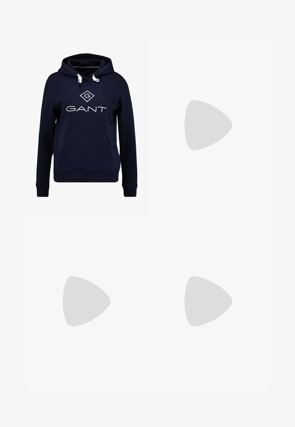 GANT LOCK UP HOODIE - Hættetrøje - evening blue; Hvid kortærmet t-shirt lavet af blød bomuld. Har en rund halsudskæring og en let løs pasform med sideslidser for ekstra komfort.; Sorte jeans med lige ben, forlommer, bæltestropper og knaplukning på en ensfarvet baggrund.; Hvid lavtop sneaker med hvide snørebånd og gummisål vist fra siden på en neutral baggrund.