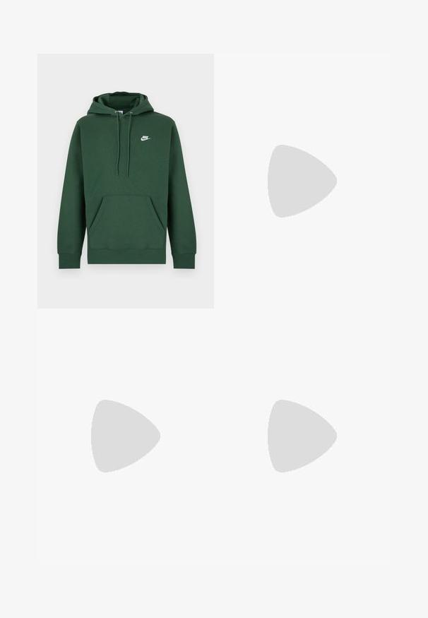 Tume roheline kapuutsiga pusajakk esikotiga, paelaga kapuuts ja väike valge Nike logo vasakul rinnal.; Must lühikeste varrukatega Nike T-särk, millel on väike oranž ruudukujuline logo ja valge Nike kaar rinnaku keskel.; Hallid hallid dressipüksid, mis on valmistatud pehmest kangast ja millel on elastne vöökoht koos nööridega, kaks külgset kottide taskut ja kitsenevad sääred.; Helehall jooksujalats mustade aksentide, oranži logoga, võrkkattega pealosa, pehmendatud krae ja kummist tallaga, millel on nähtavad lööke neelavad elemendid.