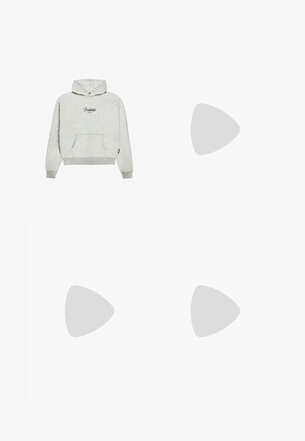 PROHIBITED GARMENT - Hoodie - greymelange; Rode katoenen T-shirt met korte mouwen, voorzien van een witte "Coca-Cola"-logo en een golvend ontwerp op de borst. Klassieke ronde halsstijl.; Grijze katoenen broek met een relaxte pasvorm, voorzien van een knoopsluiting aan de voorkant, vier zakken en contrasterende stiksels op de naden.; Witte sneakers met een bovenwerk van gemengde materialen met mesh- en suède texturen, een rubberen zool en elastische veters voor een veilige pasvorm.