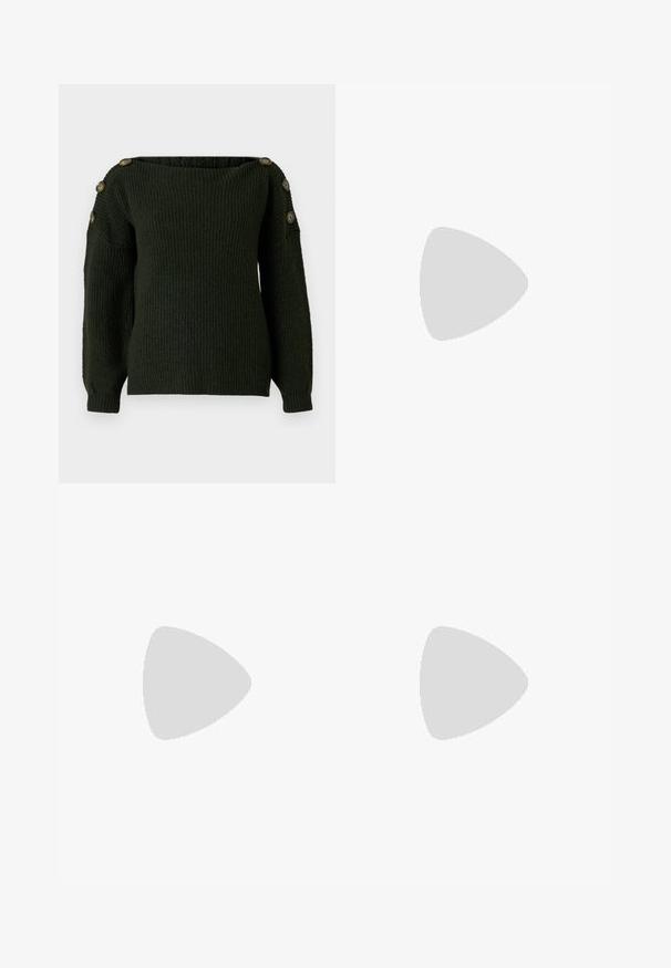 Suéter de punto verde oscuro con escote bardot y mangas largas, que presenta botones decorativos en los hombros.; Falda mini de pana en verde oscuro con forma de línea A, que cuenta con cinco cierres de botones plateados en la parte delantera y textura acanalada vertical.; Botas de cowboy de cuero marrón con costuras en forma de llama, cremallera lateral, tachuelas plateadas, punta puntiaguda y tacón apilado.; Even&Odd by Zalando H24462 - Bolso de mano - black