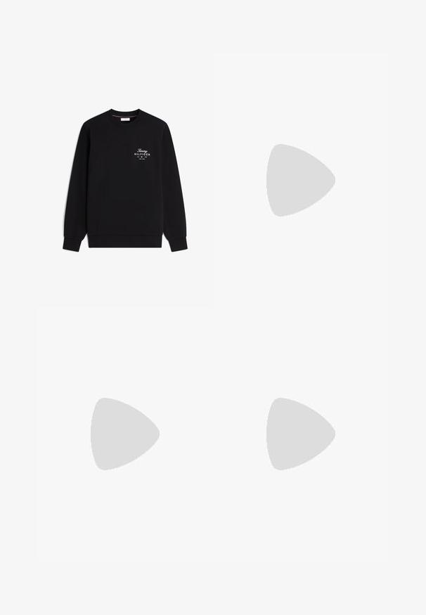 Schwarzer Sweatshirt mit langen Ärmeln und Rundhalsausschnitt, mit kleinem weißem Tommy Hilfiger-Logo und Text auf der linken Brust.; BOSS BOSS THOMPSON 250_IN - T-Shirt basic - natural one; Schwarze Jeans aus Denim im geraden Schnitt, mit fünf Taschen, braunen Nähten und einem Reißverschluss. Glatte Textur und hochwertiges Material.; Schwarzer Lederschuh mit runder Zehenform, gesteppten Details, minimalen Schnürsenkeln und dicker Gummisohle für Traktion und Langlebigkeit.