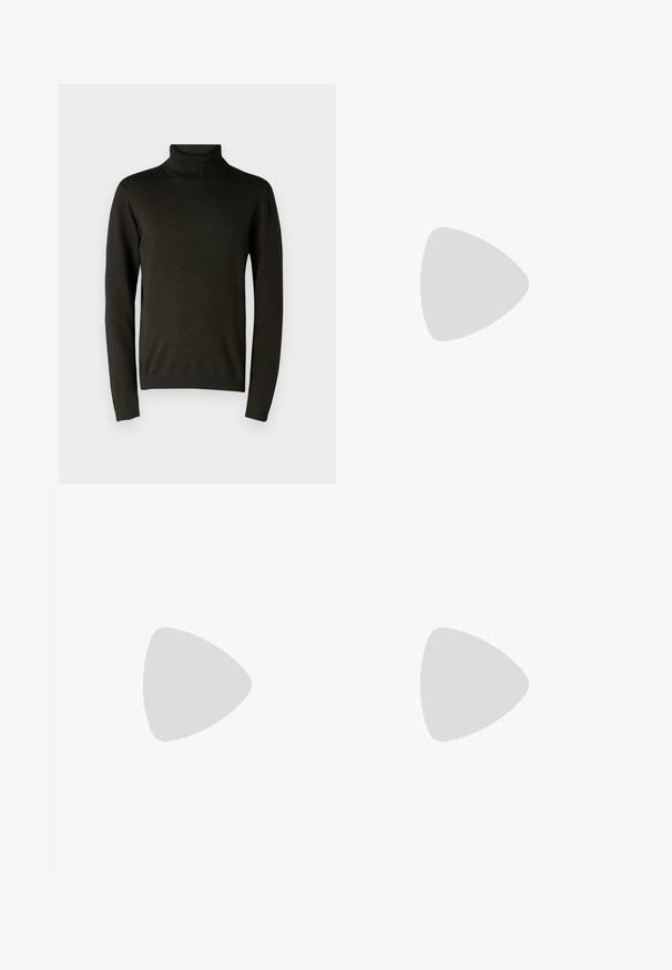 Dunkelgrüner Rollkragenpullover aus weichem Strickmaterial, mit langen Ärmeln und gerippten Bündchen sowie Saum. Glatte Textur mit minimaler Detailgestaltung.; Braun karierte Hemd mit spitzem Kragen, zwei Brusttaschen und Knopfschluss, aus einem weichen, strukturierten Stoff gefertigt.; Beige Cargo-Hosen aus Baumwolle. Sie verfügen über Seitentaschen, ein gerades Bein-Design und einen Knopfverschluss am Bund. Schlichte Steppdetails.; Weißer Sneaker aus glattem Leder, runde Zehenpartie, minimalistisches Design, graue Fersenkante und strukturierte Gummisohle.