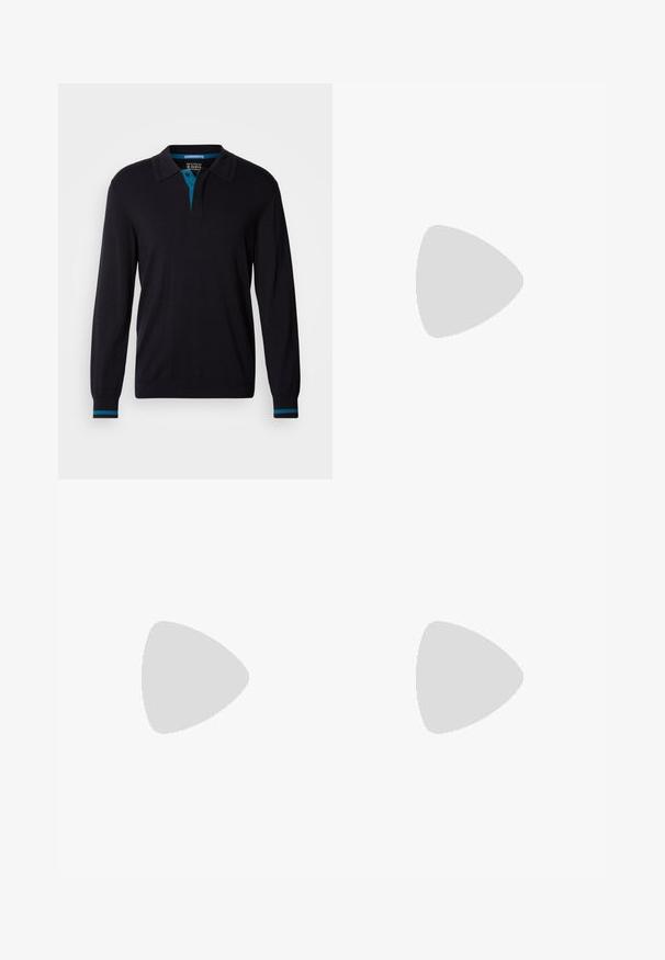 Scotch & Soda LONG SLEEVE POLO - Πουλόβερ - anthracite; Σκούρο μπλε τζιν με ίσια γραμμή στο πόδι, με διακριτική ξεθώριαση, κλασικό σχέδιο με πέντε τσέπες και κούμπωμα με κουμπί στη μέση.; Μαύρα δερμάτινα παπούτσια με στρογγυλή μύτη, σχέδιο με κορδόνια και παχιά, υφή από καουτσούκ σόλα. Διαθέτει ραφή κατά μήκος της άκρης και ομαλή φινιρίσματα.; Μαύρη υφασμάτινη τσάντα ώμου Lacoste με ρυθμιζόμενο λουρί, εμπρόσθιο καπάκι, τσέπη με φερμουάρ και μεταλλικές κλειστές θηλιές.