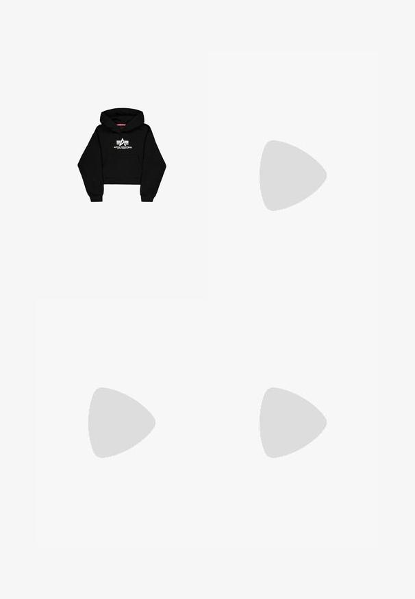 Sort cropped hoodie lavet af blødt materiale. Har en frontlomme, ribbede ærmer og et hvidt logo print med striber på brystet.; Oliven grøn midi-skjørt lavet af letvægtsstof, med en front lynlås, elastisk talje og store sidelommer med vinkelformede klapper.; Grå Nike Air Force 1 sneakers med perforeret tå, glat læderoverdel, tyk sål og præget 'AIR' detalje på hælen.; Sort kordfløjls skuldertaske med en buet form, justerbar strop og snorelukninger på begge sider til størrelsejustering.