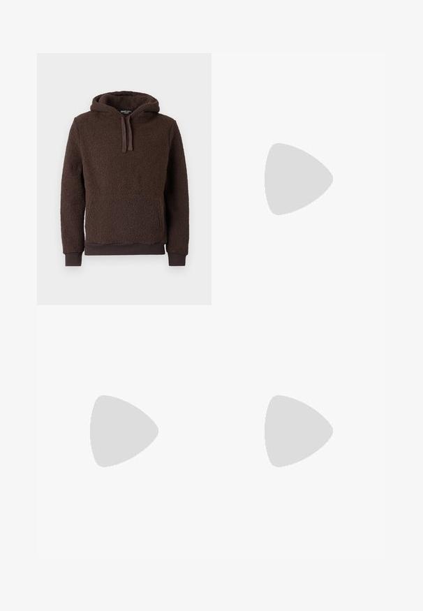 Pruun fliistee hoodie tekstuuriga pinnaga, esikott, nööriga kapuuts ja soonikused varrukad. Pehme, soe kangas ja lõdva istuvusega.; Jack & Jones JCOHELVETICA PARACHUTE OVERSHIRT - Pluus - black; Tumedat hallid laiad püksid vertikaalsete triipudega, suured eesmine taskud, vöökohal aasad ja eesmine lukuga lend.; Vagabond PAUL 2.0 - Tossud - white