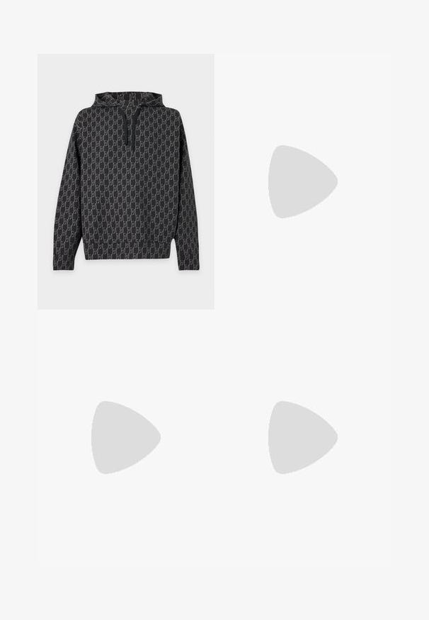 Black hooded sweatshirt with all-over white line pattern and front half-zip with drawstring on a plain background.; White short-sleeve crew neck t-shirt with "EA" and a small logo printed on the upper left chest.; Light blue denim jeans with a straight-leg cut, featuring a faded finish, classic five-pocket design, and contrasting stitching.; White leather sneaker with textured upper, rounded toe, flat white sole, and tonal laces. Subtle branding on the tongue.