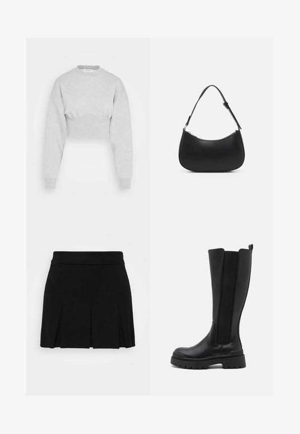 Even&Odd by Zalando Sweatshirt - mottled light grey; Even&Odd by Zalando Mini skirts - black; Even&Odd by Zalando Plateaustøvler - black; Pieces PCALUANA SHOULDER BAG - Håndtasker - black