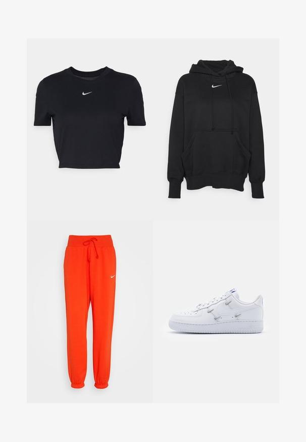 Must musternärvi, mis on valmistatud pehmest kangast, eese kangroo tasku, soonikkoes mansetid ja väike valge Nike logo rinna peal.; Nike Sportswear Lihtne T-särk - black; Nike Sportswear W PHNX FLC HR OS - Dresside alumine osa - picante red/sail; Nike Sportswear AIR FORCE 1 - Tossud - white/hyper royal/black
