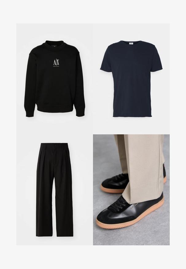 Schwarzer Pullover aus weichem Stoff, mit Rundhalsausschnitt, gerippte Bündchen und einem weißen Logo auf der Brust. Einfaches und unauffälliges Design.; Marineblaue Baumwoll-T-Shirt mit Rundhalsausschnitt und kurzen Ärmeln, mit einer glatten Oberfläche und einfachem Design, ohne sichtbare Muster oder Akzente.; Schwarze weit geschnittene Hose mit glatter Textur, zwei vorderen Falten, einem Knopfverschluss und seitlichen Taschen. Strapazierfähiger Stoff.; Paul Smith COMO - Sneaker low - black
