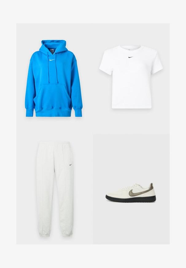 Φούτερ Nike σε έντονο μπλε χρώμα με μπροστινή τσέπη τύπου καγκουρό, κουκούλα με κορδόνι, ριμπ μανσέτες και λευκό λογότυπο Nike Swoosh στο στήθος.; Λευκό κοντομάνικο cropped T-shirt της Nike με μικρό μαύρο λογότυπο Nike Swoosh στο κέντρο κάτω από τη λαιμόκοψη.; Ανοιχτό γκρι φόρμα Nike με ελαστική μέση, στενά μανσέτες και μικρό μαύρο λογότυπο στο αριστερό μηρό. Μαλακό, υφασμάτινο ύφασμα με υφή.; Nike Sportswear FIELD GENERAL - Αθλητικά παπούτσια - off-white/black
