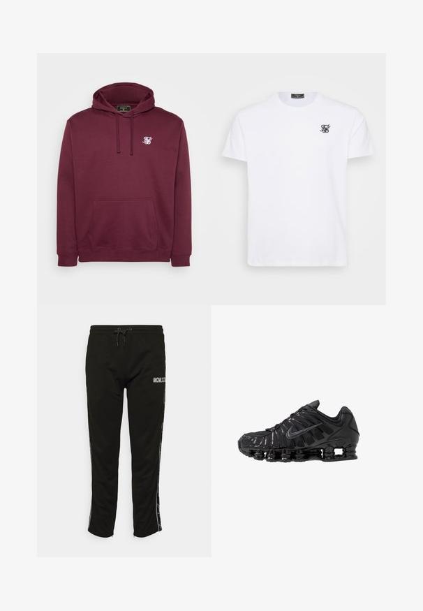Burgundia kapuutsweater, mis on valmistatud pehmest kangast, esiküljel tasku ja väike valge logo rinnal. Pikad varrukad ja soonikkoes mansetid.; Valge puuvillane T-särk ringsuukaelusega. Rinnaosas on väike must tikandiga logo. Lühikesed varrukad ja sirge lõige.; Brave Soul Dresside alumine osa - black; Mustad võrgu- ja sünteetilisest materjalist sportlikud jalanõud, millel on eriline laineline disain, must kummist talla ja peegeldavad lisandid.