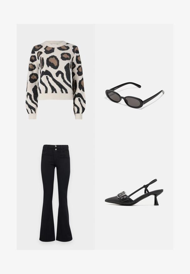 JDY LORRAINE - Trui - cement; ONLY ONLRAIN FLARED - Flared Jeans - washed black; Simmi London DALA - Klassieke pumps - black; Even&Odd by Zalando Zonnebril - black
