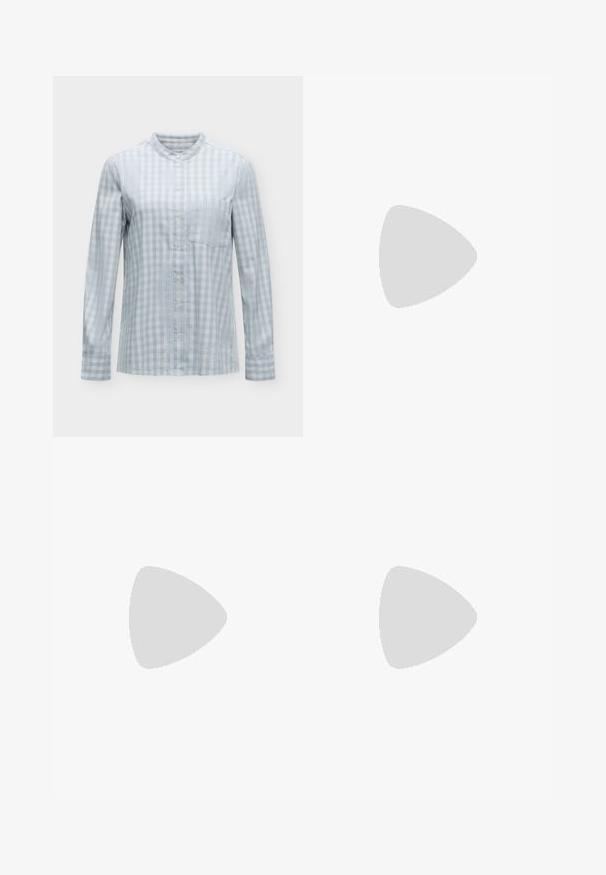 Lichtblauw-wit geruit overhemd met lange mouwen, een bandkraag, knopen aan de voorkant en een borstzak op een egale achtergrond.; Zwarte wijde denimbroek met een gestructureerde afwerking, voorzien van taillebandlussen en een nette zoom. Klassiek ontwerp, geschikt voor verschillende gelegenheden.; Zwarte leren enkellaars met elastische zijkanten, ronde neus en een blokhak. Gladde textuur en gestikt detail.; Zign by Zalando LEATHER - Shopper - chocolate brown