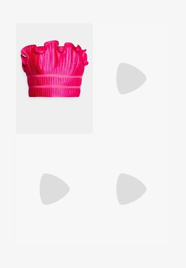 AMUR ORIEL	 - Top - dahlia pink; Fuchsia brede bukser med høj talje, frontfald og en enkelt sort knaplukning. Glat tekstur og skræddersyet design.; Lyserøde platform sandaler med en høj kilehæl, der har to tynde stropper foran og en ankelrem med en metallisk spænde. Glat tekstur.; Lille håndtaske lavet af skiftevis rækker af pink ovale og klare runde perler med en perlehåndtag og lukning.