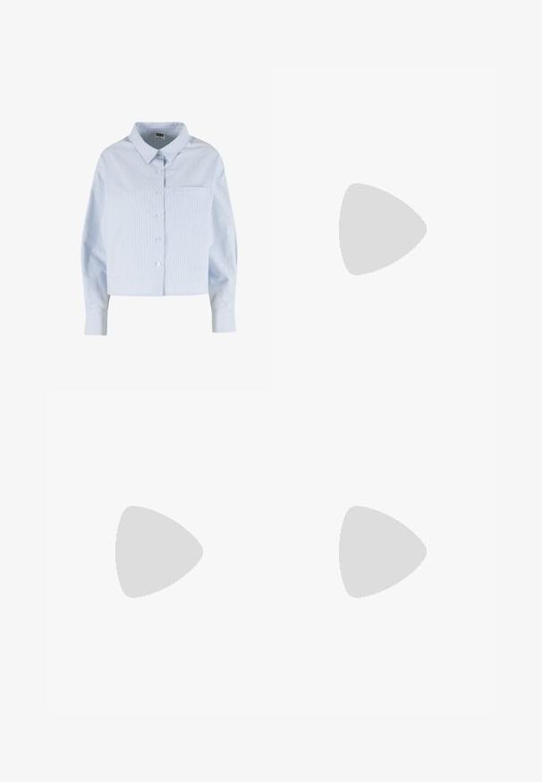 Lyseblå og hvide lodrette stribede skjorte med knapper, krave, lange ærmer og en brystlomme på venstre side.; Lyst grå faded lige ben jeans med forlommer, bæltestropper, og en knap- og lynlåslukning.; Sort lædersneaker med hvidt trestribet design, teksturerede detaljer, sorte snørebånd og en gum-sål. Brandlogo synligt på tungen.; Brun læder skuldertaske med en glat tekstur, rund form, bred rem og cirkulært metalaccent på håndtaget.