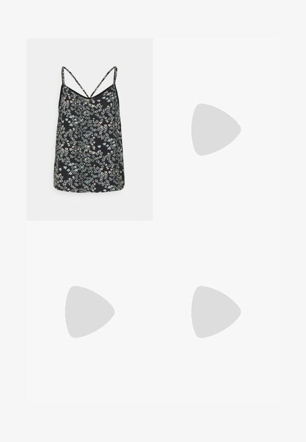 ONLY ONLMOON  SINGLET  - Top - navy blazer; Čierne nohavice s širokými nohavicami vyrobené z bavlnenej látky. Majú elastický pás a hladký, textúrovaný povrch. Bez viditeľných vzorov alebo ozdôb.; Call it Spring VENISE B.E.D FOAM - Šľapky na opätku - black; Párik obdĺžnikových slnečných okuliarov s svetlomodrými priehľadnými rámami a tmavosivými sklami, s rovnými stranami a minimálnymi hardvérovými detailmi.