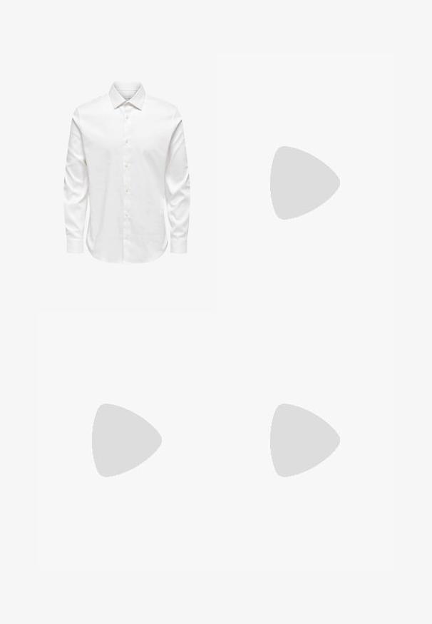 Chemise blanche pour homme à manches longues avec col pointu et rangée avant de boutons blancs sur fond uni.; Pantalons ajustés gris en tissu texturé, design à jambes droites, avec poches avant et taille plate. Pas de fermetures visibles.; Mocassin en cuir noir à motif crocodile flottant au-dessus d'un canapé argenté brillant à capitonnage, mettant en valeur les détails et la texture de la chaussure en gros plan.; Ceinture en cuir noir avec une boucle carrée en argent, présentant une texture lisse et un design classique, enroulée soigneusement.