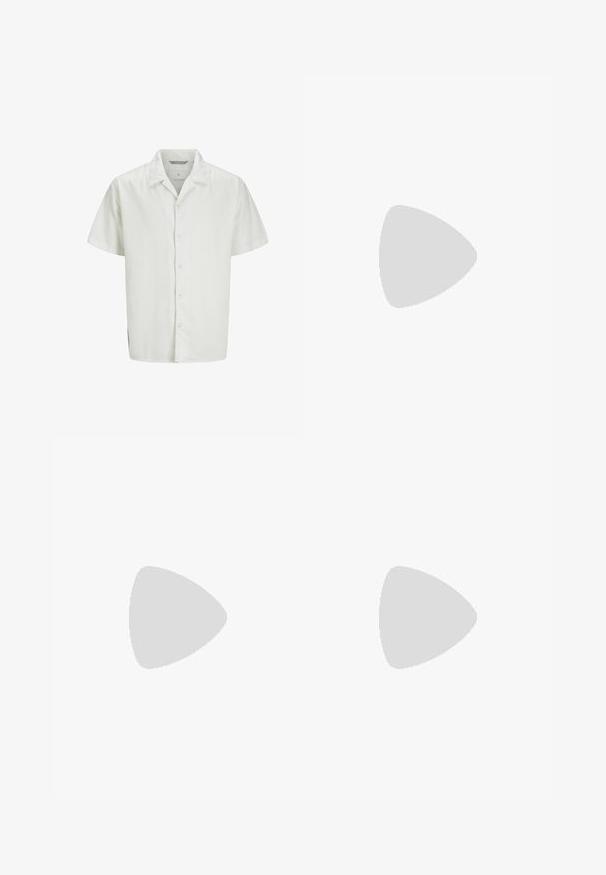 Lyhythihainen valkoinen nappikauluspaita, joka on valmistettu kevyestä kankaasta. Paidassa on leiri kaulus ja suora malli, jossa on hienovaraisia ompeluyksityiskohtia.; Beige cargo shorts yang terbuat dari katun dengan pinggang tali, dua saku samping, dan satu saku samping, menampilkan detail jahitan yang terlihat.; Musta avojalkaisen liukusandaalin, jossa on kaksi säädettävää solkihihnaa ja kuvioitu pohja pitävyyttä varten, esitetty sivuprofiilissa.; Ovaalinmuotoiset aurinkolasit, joissa ohut kullanvärinen metallikehys ja vihreät, sävytetyt linssit valkoisella taustalla.