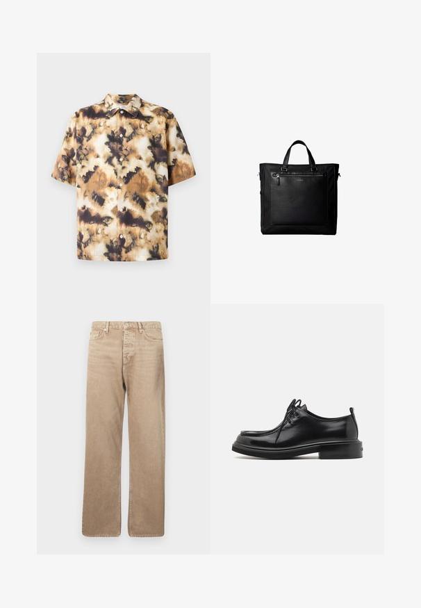 Samsøe Samsøe SAAYO SHIRT - Πουκάμισο - collage cameo; Μπεζ τζιν παντελόνι με ίσια γραμμή, διαθέτει πέντε τσέπες, κλείσιμο με κουμπί και αντίθετη ραφή. Λείος υφή και ελάχιστη φθορά.; Calvin Klein LACE UP APRON BRUSH OFF - Παπούτσια με κορδόνια - black; Μαύρη τσάντα ώμου με διπλές χειρολαβές, μεγάλη μπροστινή δερμάτινη τσέπη με φερμουάρ και διακριτικό λογότυπο Calvin Klein στο κέντρο της τσέπης.