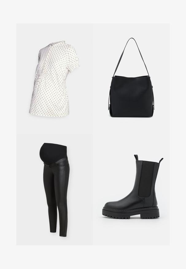 MAMALICIOUS MLDORIS LIA - Bluse - snow white; Sorte graviditetsleggings med paneler foran i imiteret læder og strækbart stof over maven for graviditetskomfort og støtte.; RAID CHERISH - Plateaustøvler - black; Pieces PCBONY - Håndtasker - black