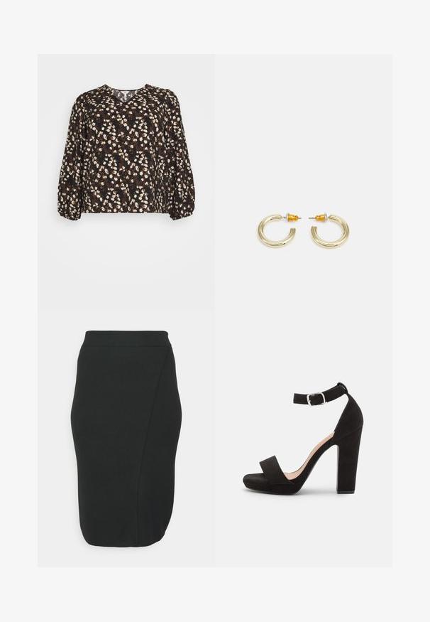Object Curve OBJLEONORA V-NECK - Μπλούζα - black; EVOKED VILA VIMARLA PENCIL SKIRT - Pencil φούστα - black; Anna Field by Zalando Σανδάλια - black; Χρυσά κρίκοι σκουλαρίκια με ομαλό, στρογγυλό σχήμα και γυαλιστερή φινέτσα. Διαθέτουν πορτοκαλί λεπτομέρειες στο πίσω μέρος για ασφαλή στερέωση.