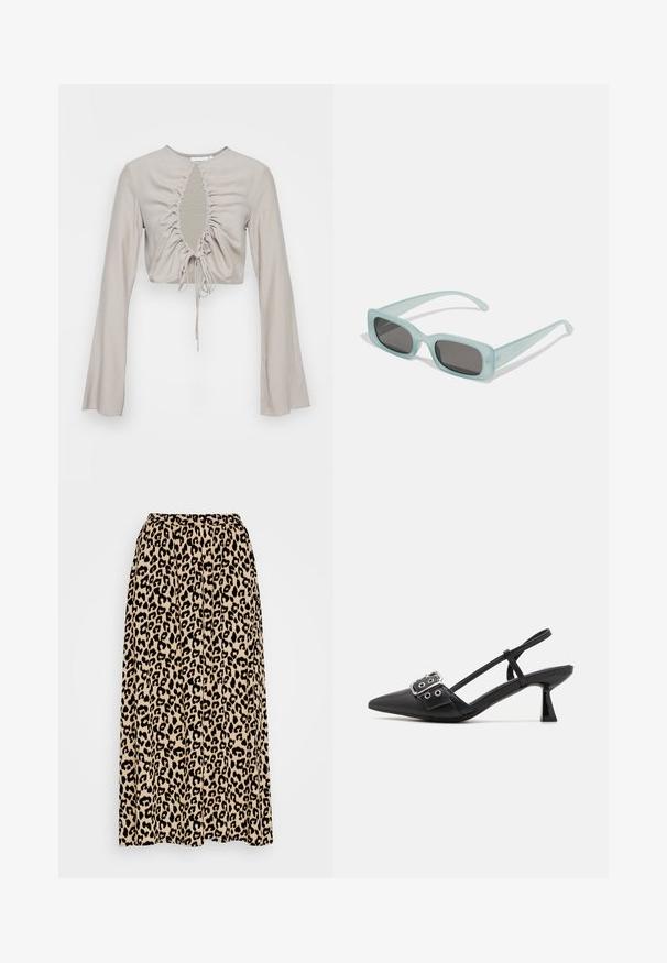 Weekday CASSIE BLOUSE - Μπλούζα - mole; Μίντι φούστα με λεοπάρ σχέδιο σε μπεζ και μαύρο. Διαθέτει ελαστική μέση και πλισέ σχεδίαση για επιπλέον κίνηση και εφαρμογή.; Simmi London DALA - Κλασικές γόβες - black; Ενα ζευγάρι ορθογώνια γυαλιά ηλίου με ανοιχτό μπλε ημιδιαφανείς σκελετούς και σκούρους γκρι φακούς, διαθέτοντας ίσιες βραχίονες και ελάχιστες λεπτομέρειες υλικών.