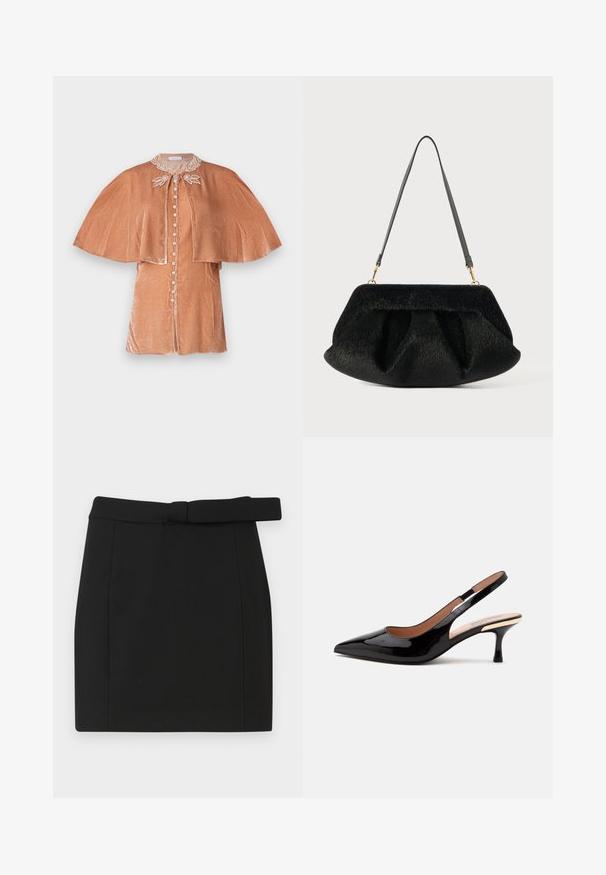 Rabanne Pluus - pink; Must mustrihmust, sujuva materjalist must seelik, millel on vöö taljes, sirge lõige ja puhtad õmblused ilma lisamusterite või kaunistusteta.; Mustast lakknahast slingback-kingad terava ninaga ja madala kassi kontsaga valgel taustal.; Must have mustaline must mustam must mustmust must must mustmust must must mustmust